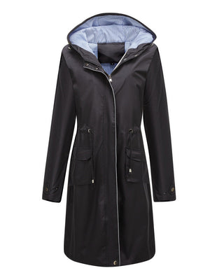 Leisure Water Proof Striped Lining Straight Zipper Hooded Jackets