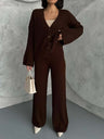 Leisure Solid Color Long Sleeve Buttons Sweaters Cardigans Pants Two-piece Suit