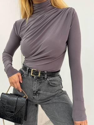 T-shirt à manches longues plissées, sous-vêtement technique, coupe ajustée