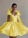 Glossy Fabric, Bow Design, Spaghetti Strap Mini Dress