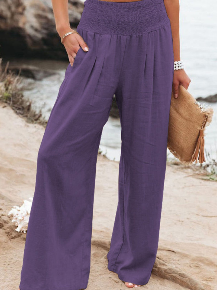 Cotton Blend Wide Leg Pocket Hit Pants