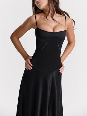 Satin-panel Spaghetti Strap Maxi Dress