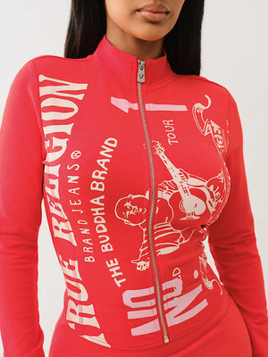 Printed Slim-fit Shorts Long-sleeved Zip-up Top 2-piece Sets