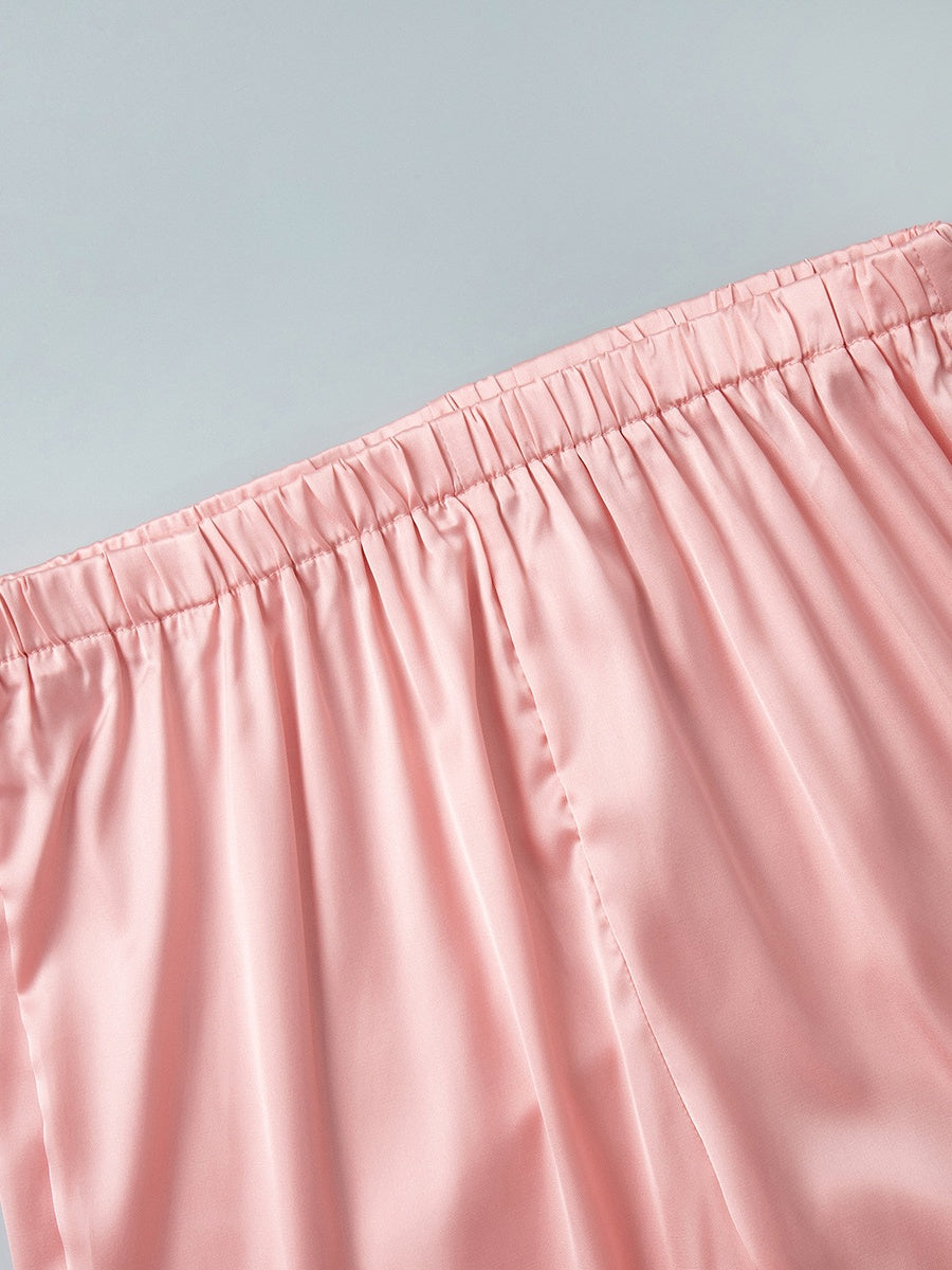 Feather Ice Silk Long-Sleeved Pants Pajama Set