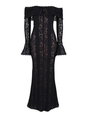 【EXPÉDITION NORMALE】Robes maxi moulantes en dentelle ajourée, épaules dénudées et manches évasées