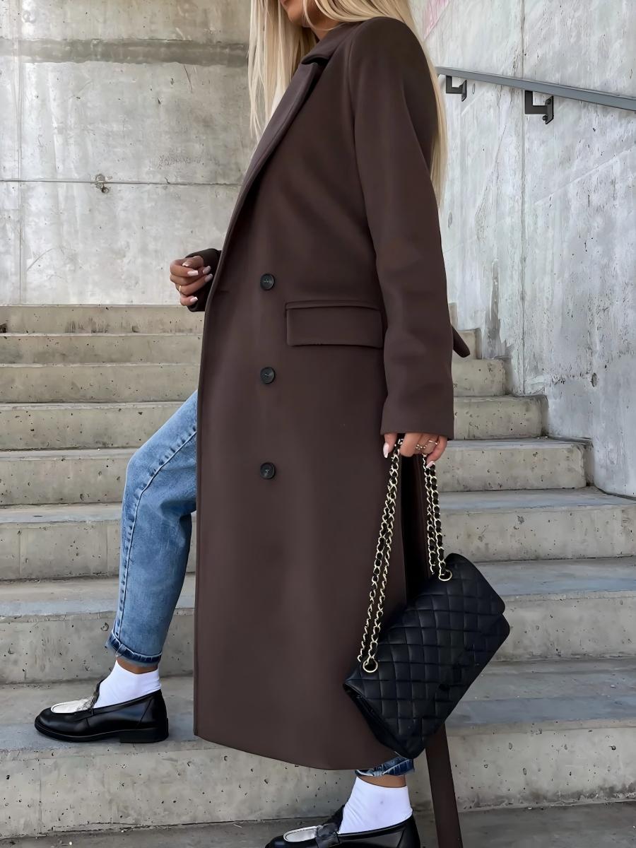 【EXPÉDITION NORMALE】Manteau en laine simple à manches longues et col à revers.