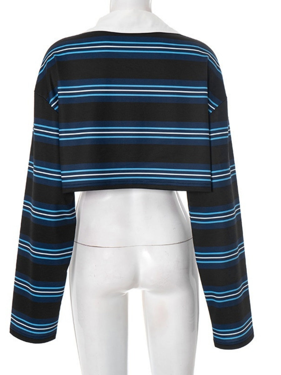 Liber Autumn Women's Splicing Stripes Long sleeve Short T-shirts