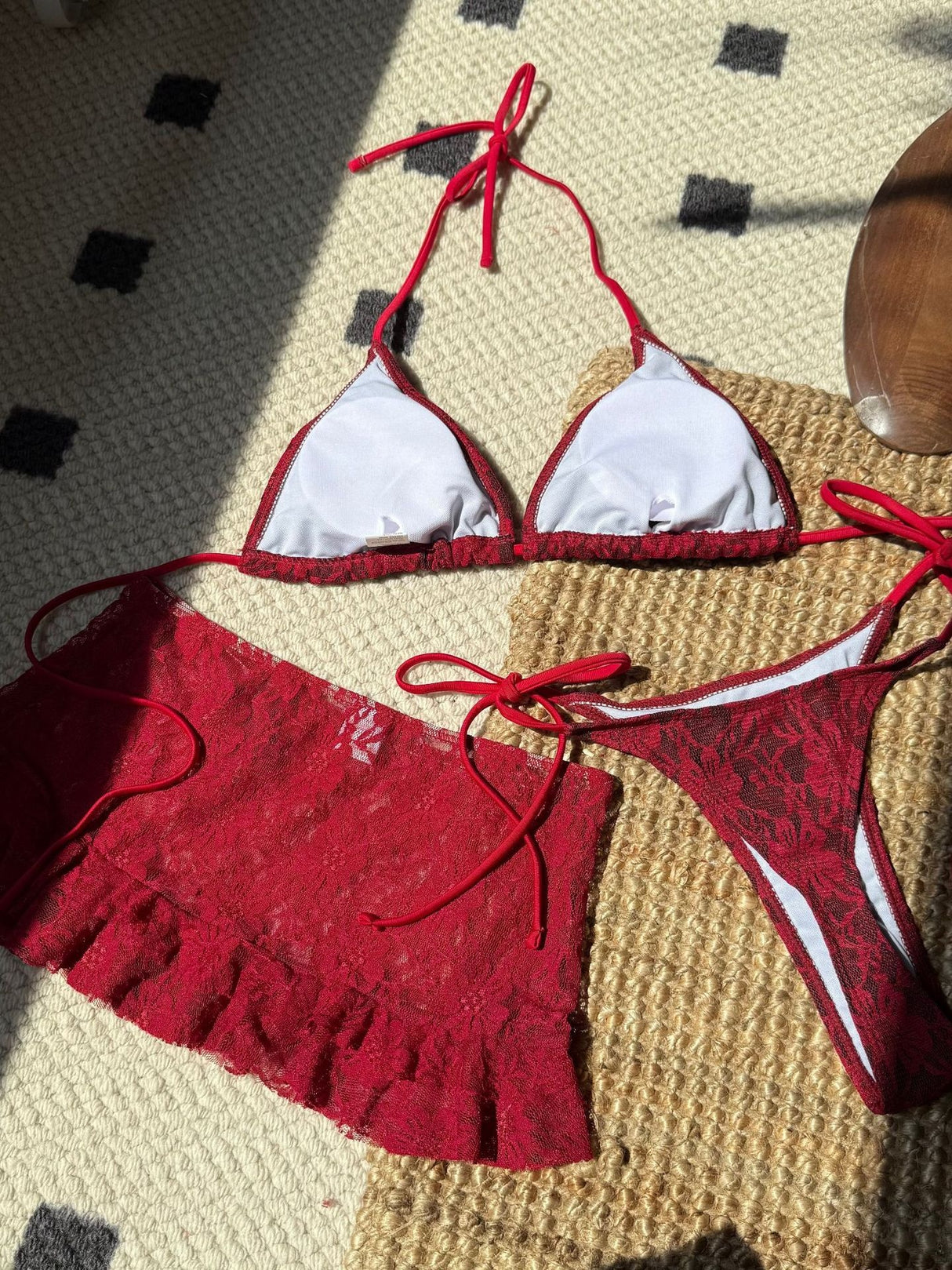 Sexy Lace Cutout Bikini Three-Piece Set For Beach