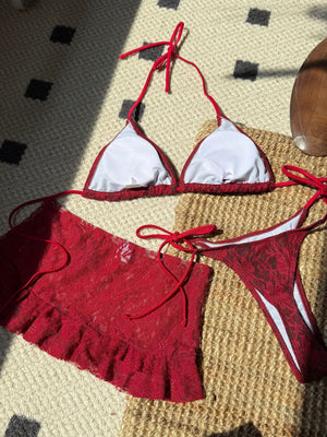 Sexy Lace Cutout Bikini Three-Piece Set For Beach