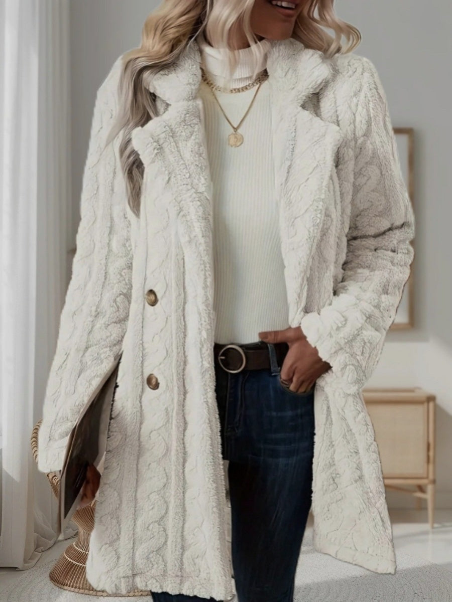 Twist Pattern Geometric Patterns Warm Blazer Collar Double-breasted Mid-length Jacket