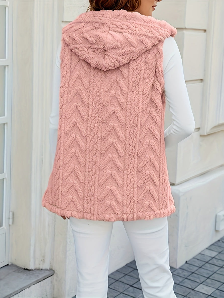 Three-dimensional Geometric Pattern Warm And Fashionable Plush Hooded Cardigan Mid-length Vest