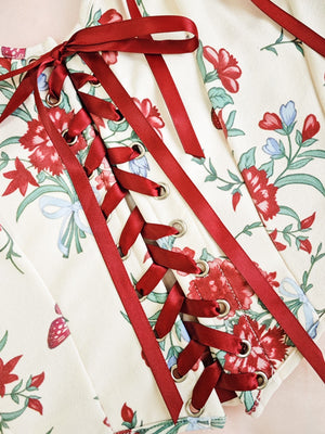 Sweet Floral Bow Lace Up Camisoles