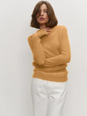 Mohair Crew Neck Pullover Sweater, Semi-sheer Base Layer Sweater