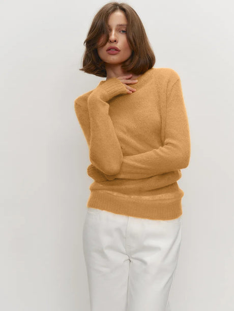 Mohair Crew Neck Pullover Sweater, Semi-sheer Base Layer Sweater