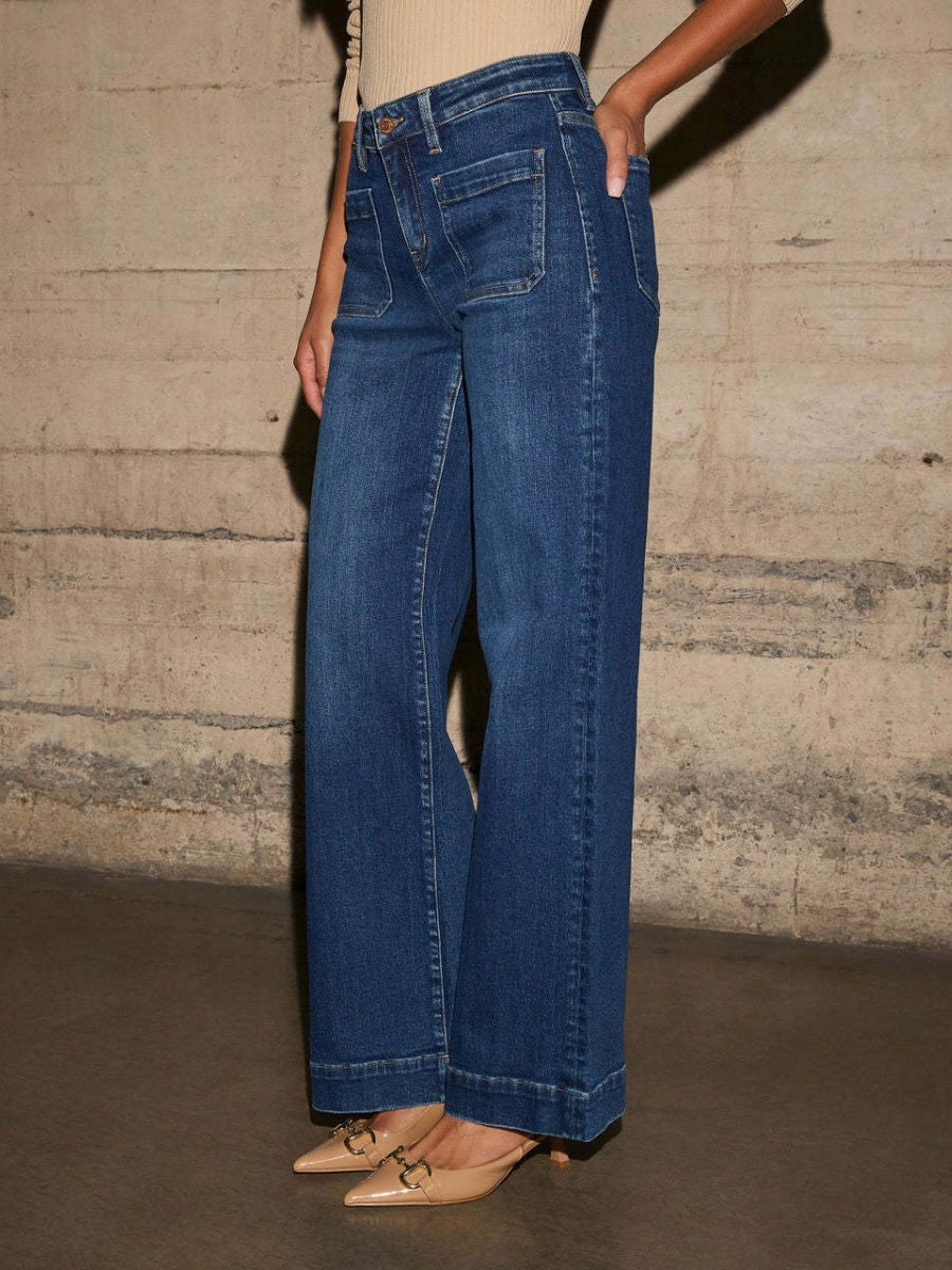 Slimming Wide Leg High Waist Straight Old Jeans