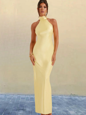 Halter Slits Satin Maxi Dresses
