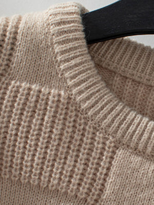 Loose Crew Neck Thread Plaid Sweaters