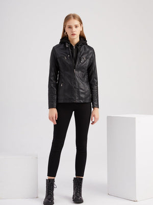 Hooded Removable 2-piece Sets Leather Jacket