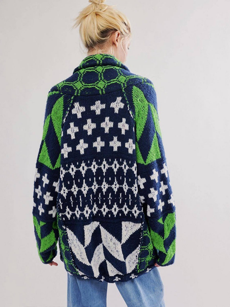 Geometric Patterns Lapel Abstract Sweaters
