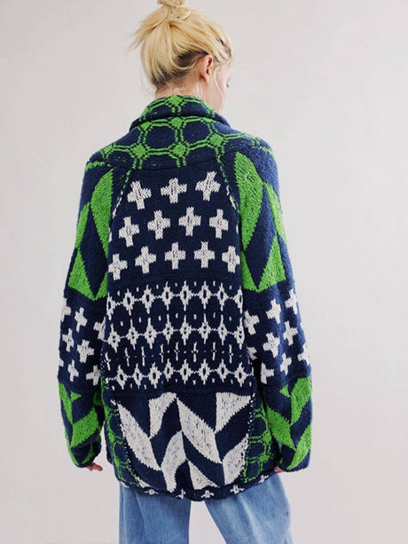 Geometric Patterns Lapel Abstract Sweaters