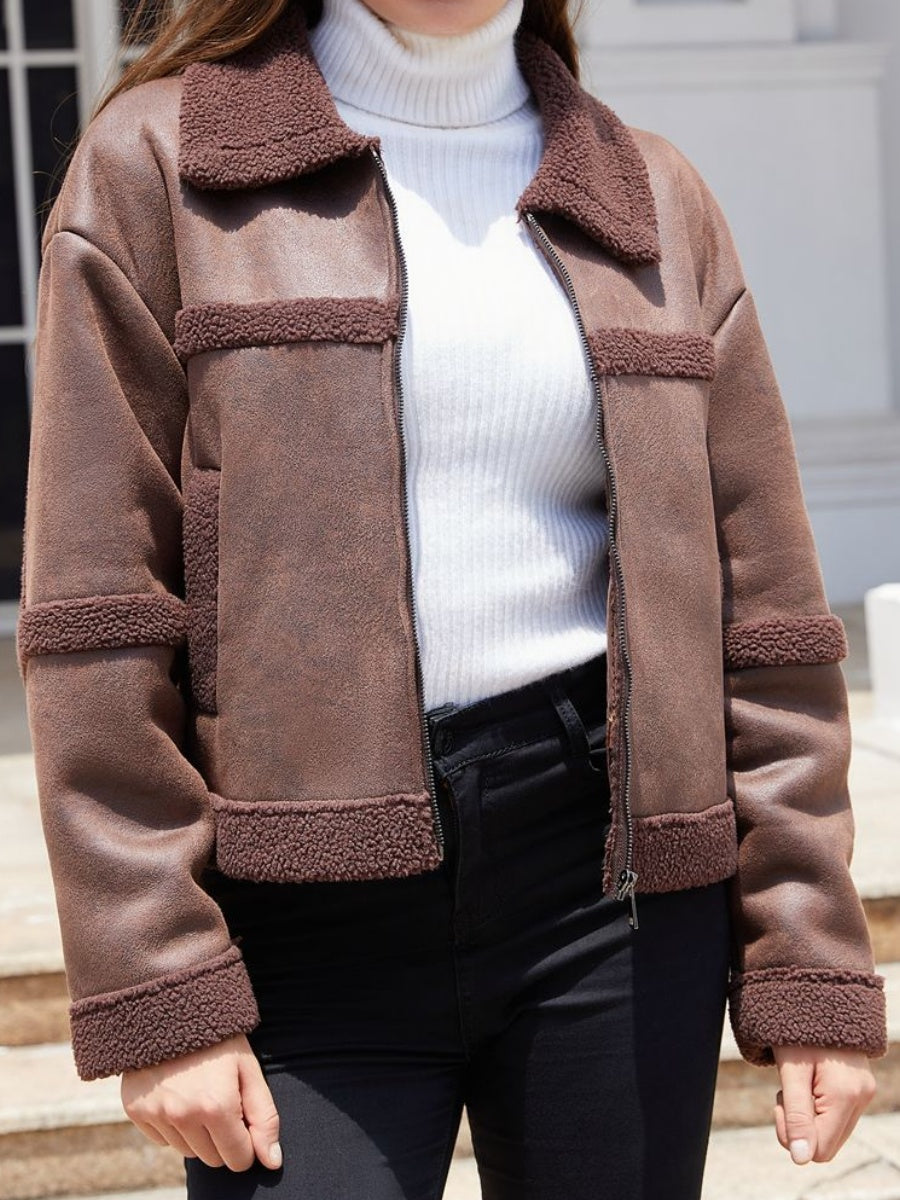 Suede Keep Warm Plush Pocket Leather Jacket