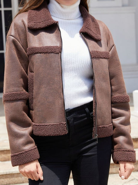 Suede Keep Warm Plush Pocket Leather Jacket