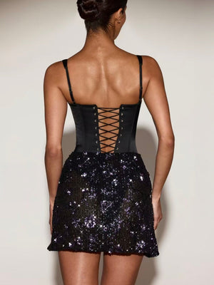 Plissierte Pailletten-Party-Fischgräten-Dekorationen Mini- und kurze Kleider