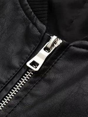 Street Short Slim Fit Stand Collar Pilot Leather Jacket