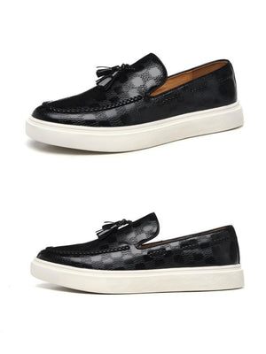 Plaid Tassel Slip-on Loafers