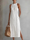 Halter Solid Color Lace Stitching Loose-fit Sundress Maxi Dresses