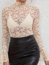 Sexy Lace Pullover Cashew Flowers Lace Slim Fit Slimming Outerwear Innerwear Bell-sleeved Mesh/sheer Top