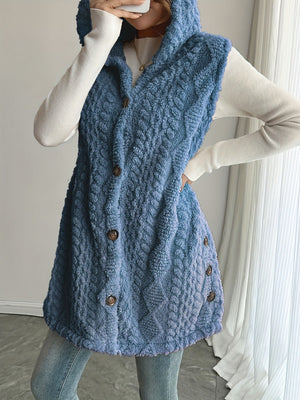 Solid Color Double-sided Plush Hooded Button Vests