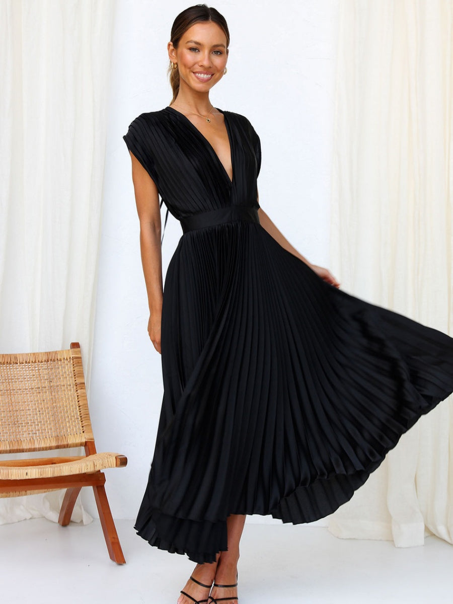 Solid Color V-neck Sleeveless Midi Dresses