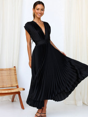 Solid Color V-neck Sleeveless Midi Dresses