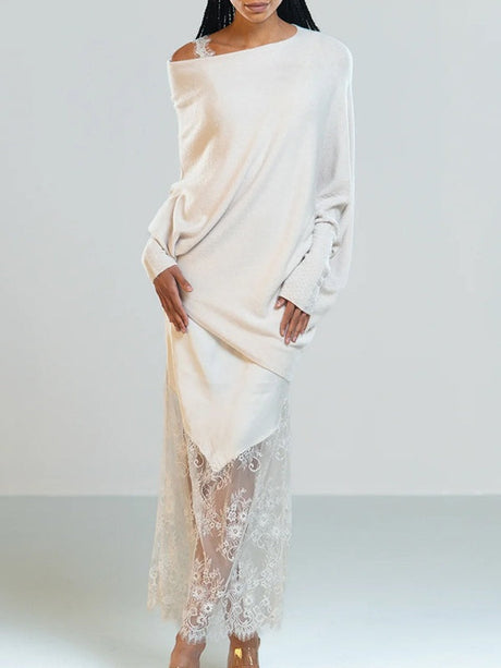 Old Knitting Pleated Sloping Shoulders Pullover T-shirt