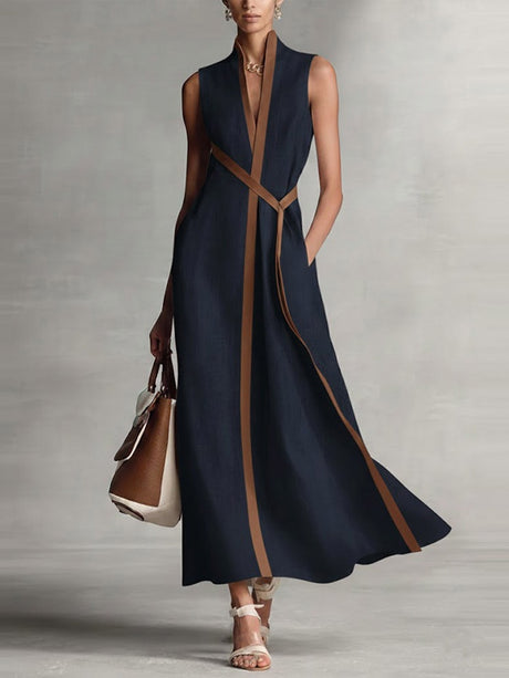 Color-blocked Sleeveless Long Dress