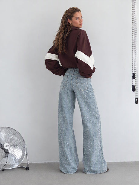 Y2k Rhinestone-studded High-waisted Straight Leg Jeans