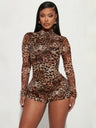 Round Neck Long-sleeved Leopard Print Bodysuit