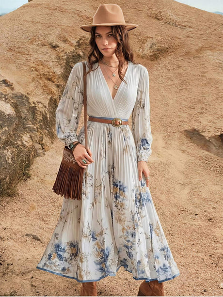 Zipper Plants And Flowers Maxi Dresses
