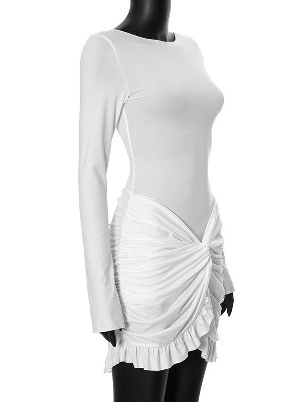 Liber Spring Women's Pleated Solid Color Mini&Short Dresses