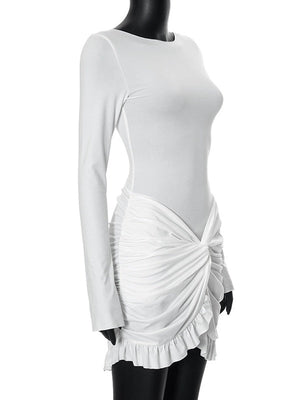 Liber Spring Women's Pleated Solid Color Mini&Short Dresses