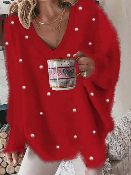 Beading Pearl Loose-fit Sweaters