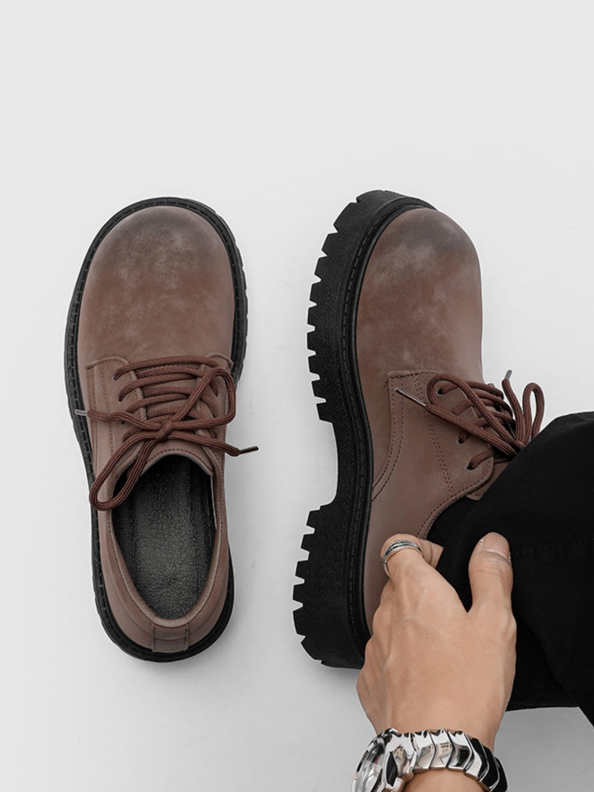 Chaussures Derby à plateforme style rétro vieilli