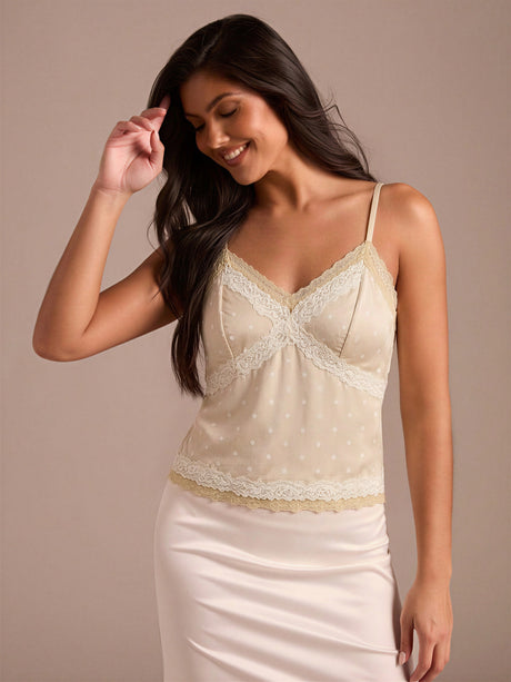 Polka Dot Mesh Lace Color-blocked Camisole