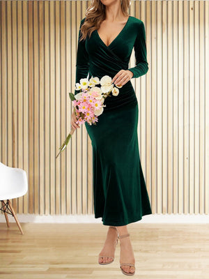 V-neck Velvet Maxi Dresses