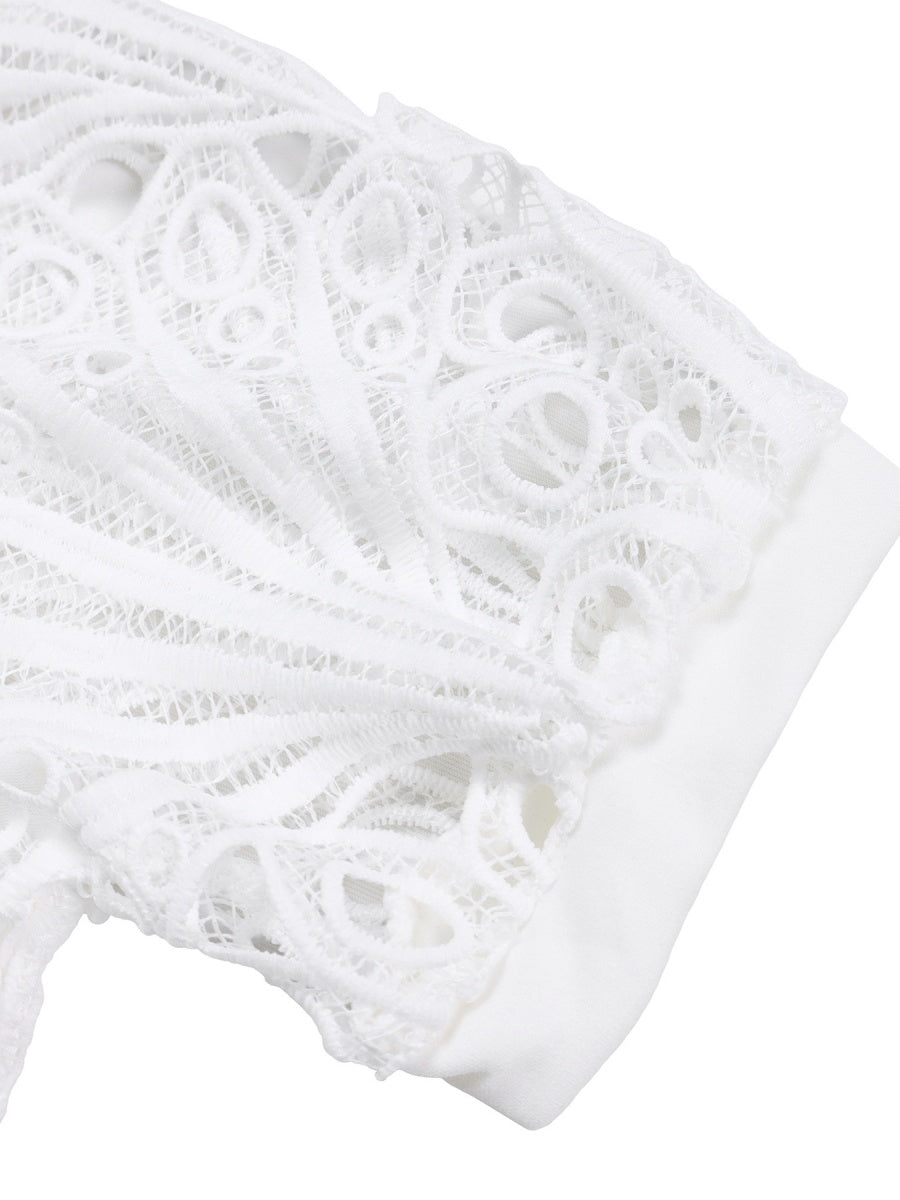 Short Sleeve Trim Lace Belts Mini&Short Dresses