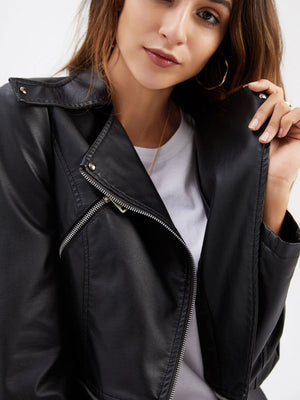 Removable Hem Zipper Leather Jacket