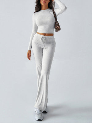 Casual Sporty Slim-fit Long-sleeved Top And Drawstring Trousers Two-piece Set