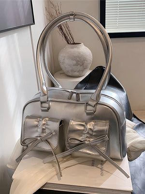 Bow-knot Horizontal Square Zipper Handbag