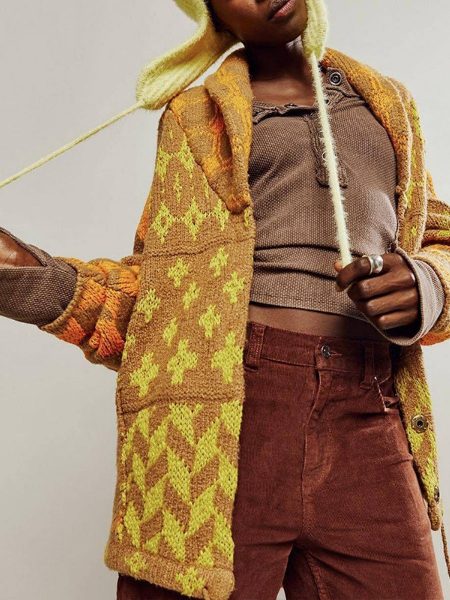 Geometric Patterns Lapel Abstract Sweaters